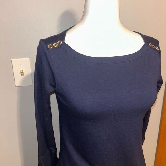 Lilly Pulitzer UPF 50+ Sophie Dress Navy Blue 3/4 sleeve gold button size XS - Picture 3 of 12